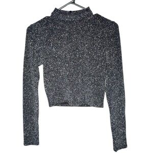 DIVIDED Silver Sparkle Keyhole Cut Out Back Long Sleeve Crop Top Sz S